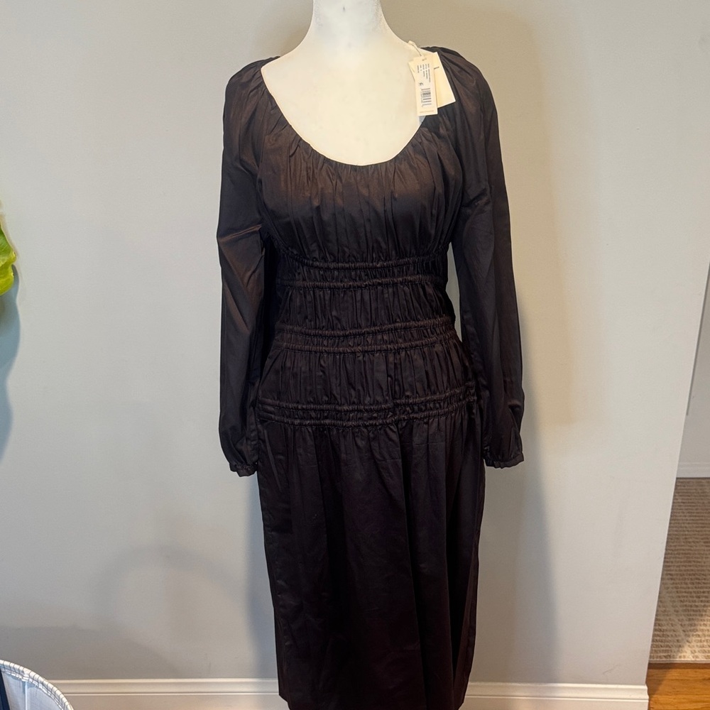 NWT Rebecca Taylor Brown Smocked Long Sleeve Dress